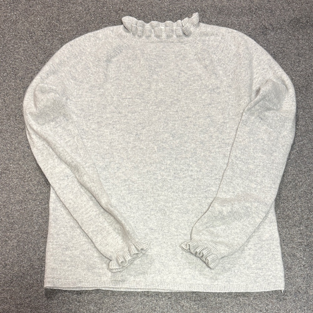 Garnet Hill Light Gray Ruffled Long Sleeve Sweater 100% Cashmere